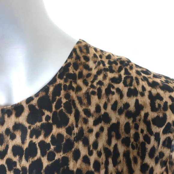 SAINT LAURENT MINI DRESS LEOPARD PRINT SILK CHIFFON SIZE 44 TIE-SLEEVE SHIFT - Picture 2 of 10